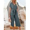 imageAcelitt Women Casual V Neck Short Sleeve Button Belted Wide Leg JumpsuitsSXXLKblue