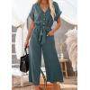 imageAcelitt Women Casual V Neck Short Sleeve Button Belted Wide Leg JumpsuitsSXXLKblue