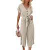 imageAcelitt Women Casual V Neck Short Sleeve Button Belted Wide Leg JumpsuitsSXXLLbeige