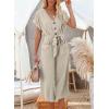 imageAcelitt Women Casual V Neck Short Sleeve Button Belted Wide Leg JumpsuitsSXXLLbeige