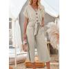 imageAcelitt Women Casual V Neck Short Sleeve Button Belted Wide Leg JumpsuitsSXXLLbeige