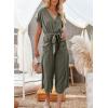 imageAcelitt Women Casual V Neck Short Sleeve Button Belted Wide Leg JumpsuitsSXXLLgreen