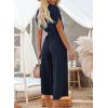 imageAcelitt Women Casual V Neck Short Sleeve Button Belted Wide Leg JumpsuitsSXXLLnavy Blue