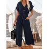 imageAcelitt Women Casual V Neck Short Sleeve Button Belted Wide Leg JumpsuitsSXXLLnavy Blue