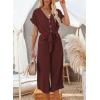 imageAcelitt Women Casual V Neck Short Sleeve Button Belted Wide Leg JumpsuitsSXXLLred