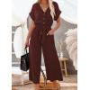 imageAcelitt Women Casual V Neck Short Sleeve Button Belted Wide Leg JumpsuitsSXXLLred