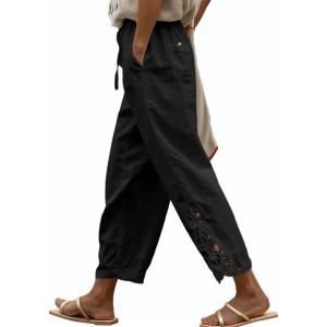 imageAcelitt Women Casual Lightweight Drawstring Elastic Waist Pants with Pockets SXXLBlack