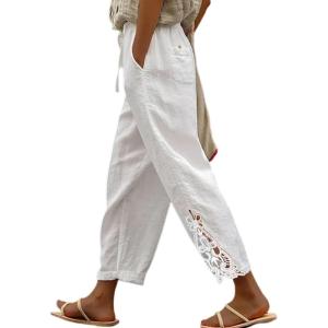 imageAcelitt Women Casual Lightweight Drawstring Elastic Waist Pants with Pockets SXXLWhite