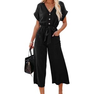 imageAcelitt Womens Casual Pants Straight Leg Drawstring Elastic High Waist Loose Comfy Trousers with Pockets