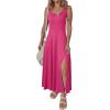 imageAcelitt Women 2025 Summer Sundress Casual Loose Sleeveless Beach Long Tank Dress Vacation Outfits with PocketsRose