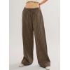 imageAcelitt Women Casual Drawstring Elastic Waist Loose Wide Leg Striped Pants with Pockets SXXLBrown
