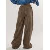 imageAcelitt Women Casual Drawstring Elastic Waist Loose Wide Leg Striped Pants with Pockets SXXLBrown