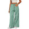 imageAcelitt Women Casual Drawstring Elastic Waist Loose Wide Leg Striped Pants with Pockets SXXLLight Green