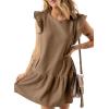 imageAcelitt Womens Casual Summer Crewneck Babydoll Flowy Tiered Mini Dress SXXLBrown