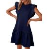 imageAcelitt Womens Casual Summer Crewneck Babydoll Flowy Tiered Mini Dress SXXLNavy Blue