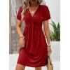 imageAcelitt Womens Casual Summer Twist Front V Neck Short Sleeve Mini Dress SXXLRed
