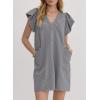 imageAcelitt Womens Casual Summer V Neck Cap Sleeve Shift Mini Dress with Pockets SXXLGray