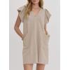 imageAcelitt Womens Casual Summer V Neck Cap Sleeve Shift Mini Dress with Pockets SXXLKhaki