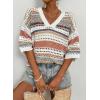 imageAcelitt Womens Short Sleeve Crochet Knit Sweater Hollow Out Striped Tops Beach Vacation Cruise OutfitsAkhaki Stripe