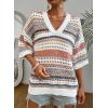 imageAcelitt Womens Short Sleeve Crochet Knit Sweater Hollow Out Striped Tops Beach Vacation Cruise OutfitsAkhaki Stripe