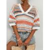 imageAcelitt Womens Short Sleeve Crochet Knit Sweater Hollow Out Striped Tops Beach Vacation Cruise OutfitsBorange Stripe
