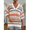 imageAcelitt Womens Short Sleeve Crochet Knit Sweater Hollow Out Striped Tops Beach Vacation Cruise OutfitsBorange Stripe