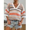 imageAcelitt Womens Short Sleeve Crochet Knit Sweater Hollow Out Striped Tops Beach Vacation Cruise OutfitsBorange Stripe