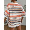 imageAcelitt Womens Short Sleeve Crochet Knit Sweater Hollow Out Striped Tops Beach Vacation Cruise OutfitsBorange Stripe