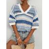 imageAcelitt Womens Short Sleeve Crochet Knit Sweater Hollow Out Striped Tops Beach Vacation Cruise OutfitsBsky Blue Stripe