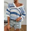 imageAcelitt Womens Short Sleeve Crochet Knit Sweater Hollow Out Striped Tops Beach Vacation Cruise OutfitsBsky Blue Stripe