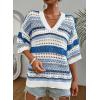imageAcelitt Womens Short Sleeve Crochet Knit Sweater Hollow Out Striped Tops Beach Vacation Cruise OutfitsBsky Blue Stripe