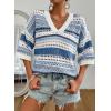 imageAcelitt Womens Short Sleeve Crochet Knit Sweater Hollow Out Striped Tops Beach Vacation Cruise OutfitsBsky Blue Stripe