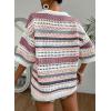 imageAcelitt Womens Short Sleeve Crochet Knit Sweater Hollow Out Striped Tops Beach Vacation Cruise OutfitsCpurple Stripe