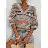 imageAcelitt Womens Short Sleeve Crochet Knit Sweater Hollow Out Striped Tops Beach Vacation Cruise OutfitsGray Stripe