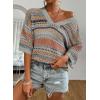imageAcelitt Womens Short Sleeve Crochet Knit Sweater Hollow Out Striped Tops Beach Vacation Cruise OutfitsGray Stripe