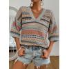 imageAcelitt Womens Short Sleeve Crochet Knit Sweater Hollow Out Striped Tops Beach Vacation Cruise OutfitsGray Stripe