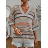 imageAcelitt Womens Short Sleeve Crochet Knit Sweater Hollow Out Striped Tops Beach Vacation Cruise OutfitsGray Stripe