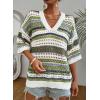 imageAcelitt Womens Short Sleeve Crochet Knit Sweater Hollow Out Striped Tops Beach Vacation Cruise OutfitsGreen Stripe