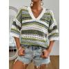 imageAcelitt Womens Short Sleeve Crochet Knit Sweater Hollow Out Striped Tops Beach Vacation Cruise OutfitsGreen Stripe