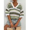 imageAcelitt Womens Short Sleeve Crochet Knit Sweater Hollow Out Striped Tops Beach Vacation Cruise OutfitsGreen Stripe
