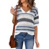 imageAcelitt Womens Short Sleeve Crochet Knit Sweater Hollow Out Striped Tops Beach Vacation Cruise OutfitsLight Gray Stripe