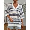 imageAcelitt Womens Short Sleeve Crochet Knit Sweater Hollow Out Striped Tops Beach Vacation Cruise OutfitsLight Gray Stripe