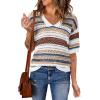 imageAcelitt Womens Short Sleeve Crochet Knit Sweater Hollow Out Striped Tops Beach Vacation Cruise OutfitsNewbrown Stripe