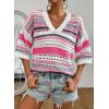 imageAcelitt Womens Short Sleeve Crochet Knit Sweater Hollow Out Striped Tops Beach Vacation Cruise OutfitsPink Stripe
