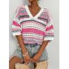 imageAcelitt Womens Short Sleeve Crochet Knit Sweater Hollow Out Striped Tops Beach Vacation Cruise OutfitsPink Stripe