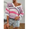 imageAcelitt Womens Short Sleeve Crochet Knit Sweater Hollow Out Striped Tops Beach Vacation Cruise OutfitsPink Stripe