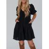 imageAcelitt Womens Summer Dresses 2025 Beach Casual Deep V Neck Loose Sundress Short Sleeve Mini DressBlack