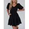 imageAcelitt Womens Summer Dresses 2025 Beach Casual Deep V Neck Loose Sundress Short Sleeve Mini DressBlack