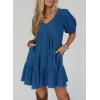 imageAcelitt Womens Summer Dresses 2025 Beach Casual Deep V Neck Loose Sundress Short Sleeve Mini DressBlue