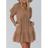 imageAcelitt Womens Summer Dresses 2025 Beach Casual Deep V Neck Loose Sundress Short Sleeve Mini DressBrown